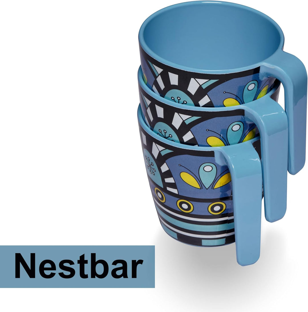 Melamin Geschirr Set Toskana Pastel für 4 Personen - Orange-Blau - Mandala-Optik Spülmaschinengeeign