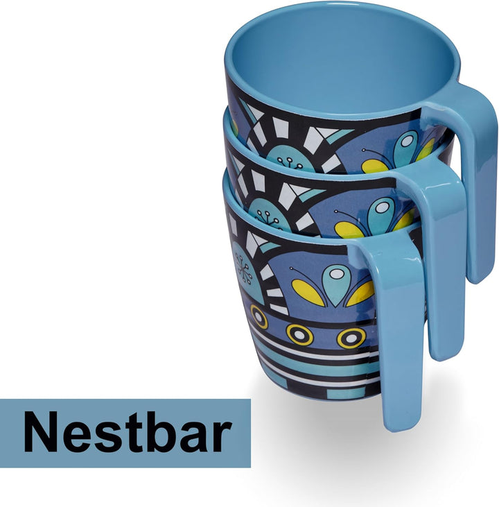 Melamin Geschirr Set Toskana Pastel für 4 Personen - Orange-Blau - Mandala-Optik Spülmaschinengeeign
