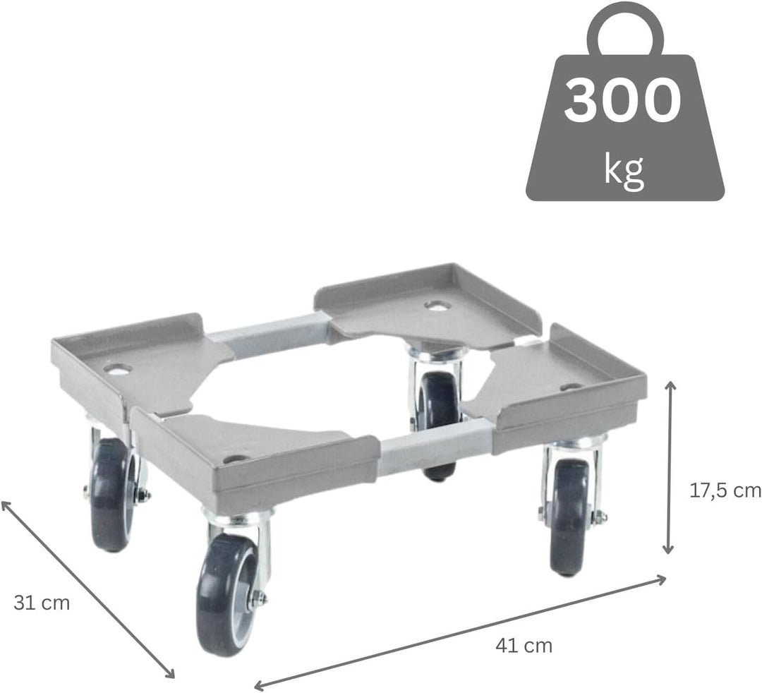 PROREGAL Profi-Flex Transportroller für Euroboxen 40x30cm mit Kunststoffräder grau | 4 Lenkrollen |