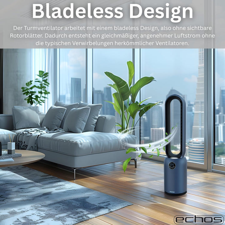 Echos® Turmventilator sehr leise Standventilator energiesparend Bodenventilator mit Fernbedienung Ve