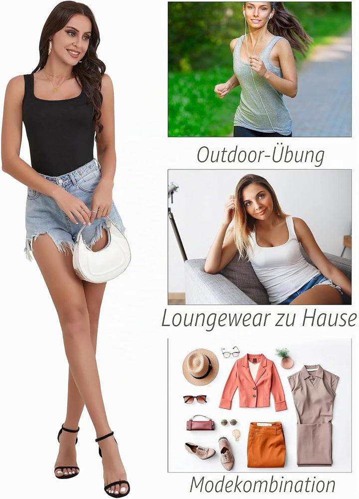BQTQ 5 Stück Unterhemd Damen Tank Top mit Quadratischem Ausschnitt, Elastische Tank Tops Camisole Cr