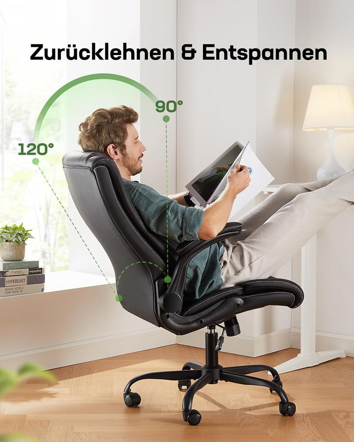 Marsail Chefsessel Bürostuhl mit Hochklappbaren Armlehnen, PU Leder Ergonomischer Schreibtischstuhl