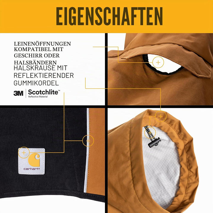 Carhartt Strapazierfähige Hunde-Regenjacke mit wasserdichtem Sturmschutz-Material und verstellbaren