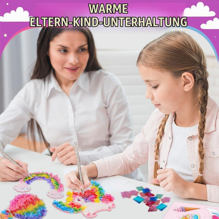JOYVOVO Poke Art Bastelset Mädchen ab 6 Jahre, Einhorn DIY Kreativset mit 9 Mustern &amp; 600+ Stoffen,