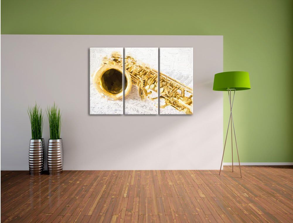 Pixxprint Saxophon auf Notenpapier als Leinwandbild/Grösse: 3 Teilig (120x80 cm) cm/Wandbild/Kunstdr