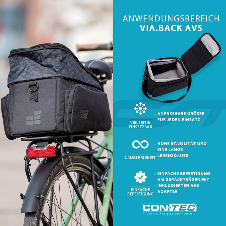 Contec Fahrrad Gepäckträgertasche Via.Back AVS, vormontierter AVS Adapter, 32 L, Schwarz