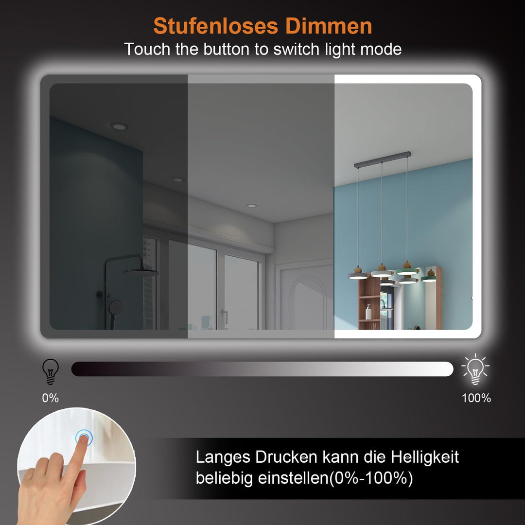 Badspiegel mit Beleuchtung 150x90cm, Badezimmerspiegel Wandspiegel und Touch-Schalter, IP65-Led-Spie