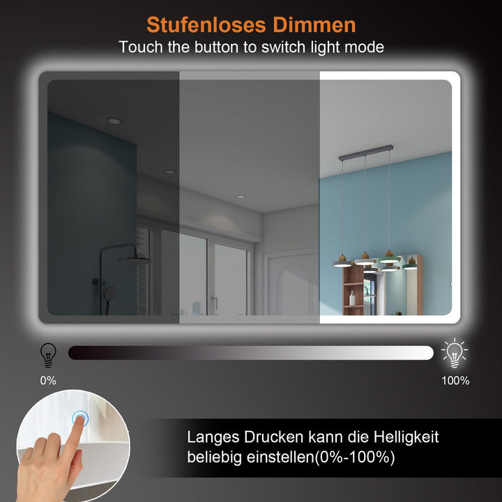 Badspiegel mit Beleuchtung 150x90cm, Badezimmerspiegel Wandspiegel und Touch-Schalter, IP65-Led-Spie