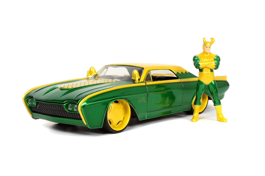 Jada Toys Marvel LokiFord Thunderbird 1:24, Muscle Car, inkl. Figur