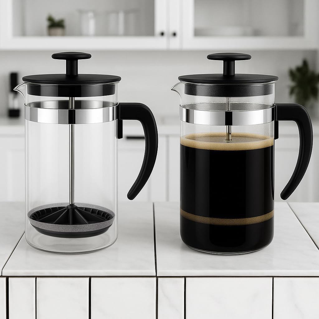 French Press Kaffeebereiter,1000 ml-Glas Kaffeepresse,aus Edelstahlfilter und Glasbehälter - Kaffeek