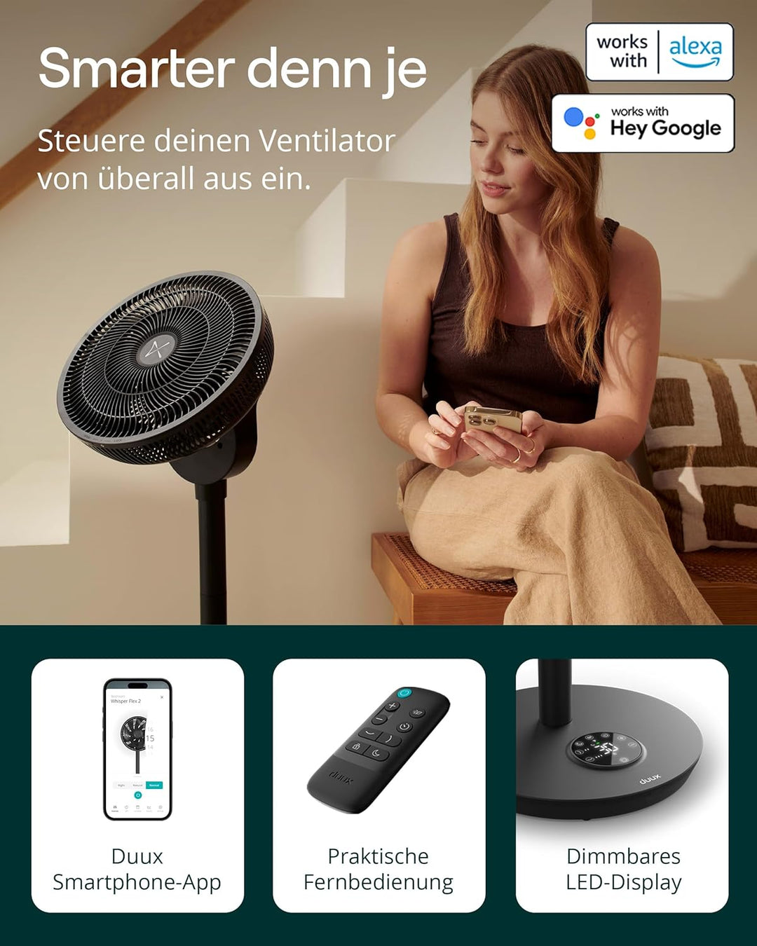 Duux Whisper Flex 2 Smart Ventilator – flüsterleise 13 dB – Nachtmodus & Timer – höhenverstellbar (5