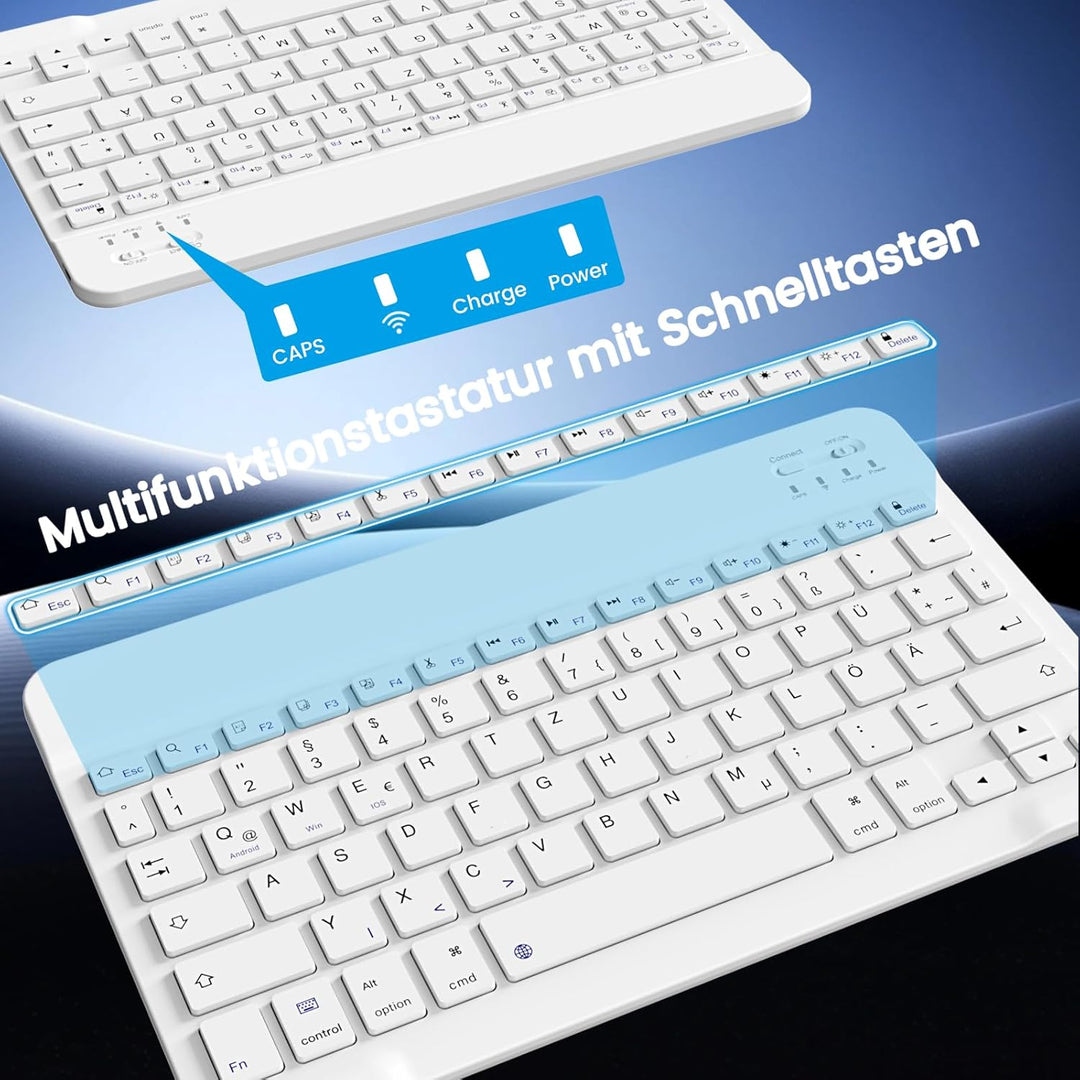 Ultradünn Bluetooth-Tastatur, Wiederaufladbare Kabellose Tastatur, Kompatibel mit iOS, Android, Wind