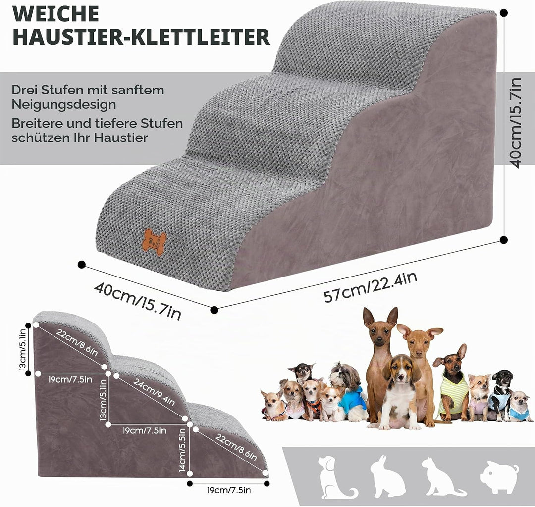 Hundetreppe für Kleine Hunde, 3 Stufen Haustiertreppe für Bett und Sofa aus Hochdichtem Schwamm, Kat