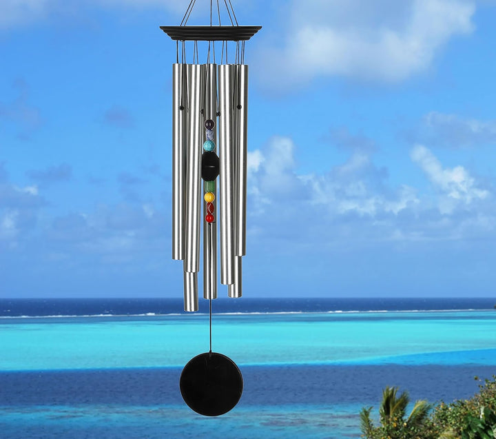 Woodstock Windspiel Chakra Chimes, Seven Stones, Silber, gross (63 cm) Silber-schwarz, Silber-schwar