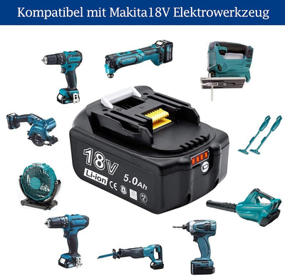 18V 5.0Ah Li-ion Ersatzakku für Makita BL1850 Werkzeugakkus 18V Li-ion Akku 5000mAh Kompatibel BL186