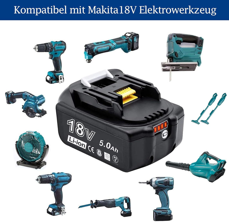 18V 5.0Ah Li-ion Ersatzakku für Makita BL1850 Werkzeugakkus 18V Li-ion Akku 5000mAh Kompatibel BL186