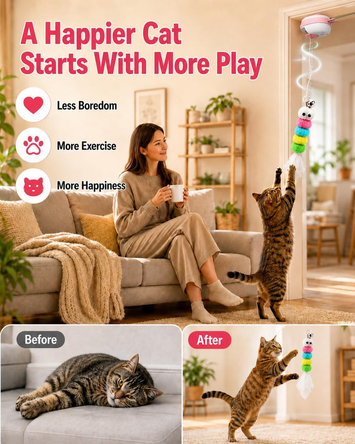 Interaktives Katzenspielzeug Mit 6 Ersatzköpfen | Spielzeug Katzen Selbstbeschäftigung für Katzenspi