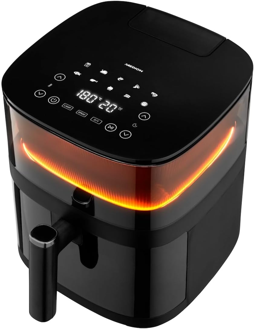 MEDION X10 XL Heissluftfritteuse (5 Liter Frittierkorb, innovative Wassersprühfunktion für krosse kn