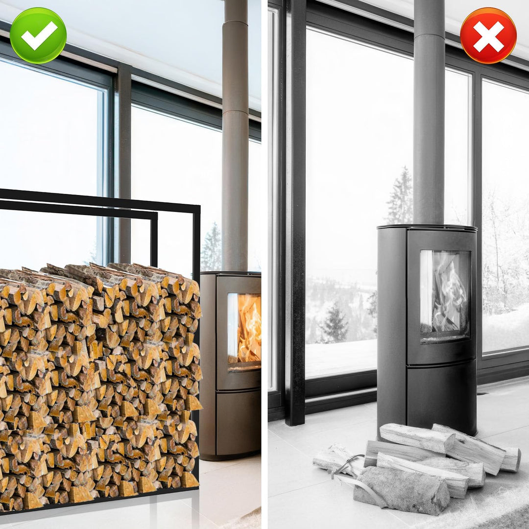 Ikodm kaminholzregal Innen und Aussen, Metall Brennholzregal aussen 100 x 25 x 150CM, Holzstapelhilf