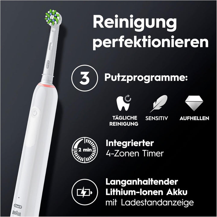 Oral-B PRO 3 3000 Elektrische Zahnbürste/Electric Toothbrush, 2 CrossAction Aufsteckbürsten, mit 3 P