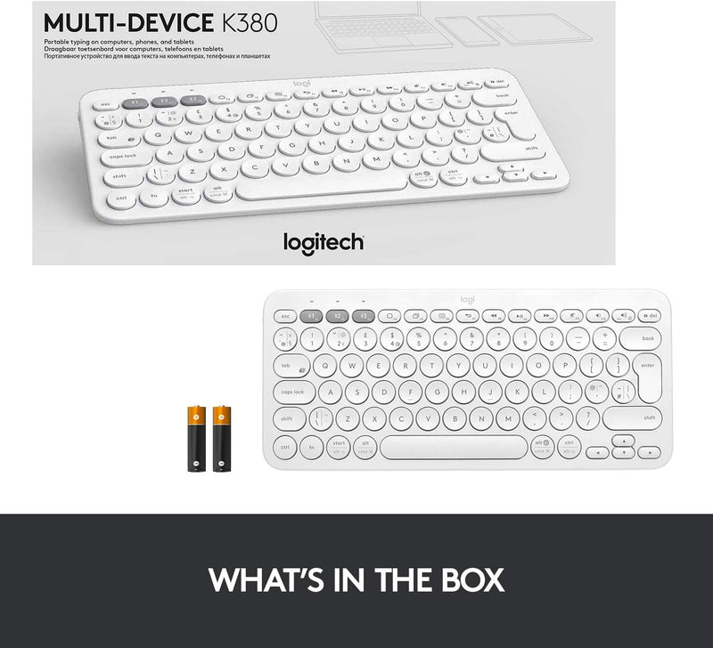 Logitech K380 Kabellose Bluetooth-Tastatur, Multi-Device & Easy-Switch Feature, Windows- und Apple-S