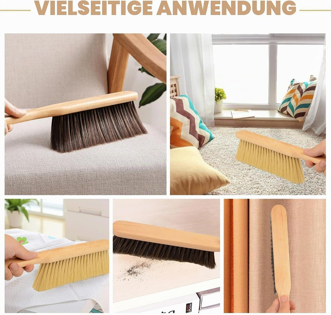 2 Stück Holzgriff Bürste Holzbankbürsten Handbesen Bankbürste mit langem Holzgriff weiche Borstenbür