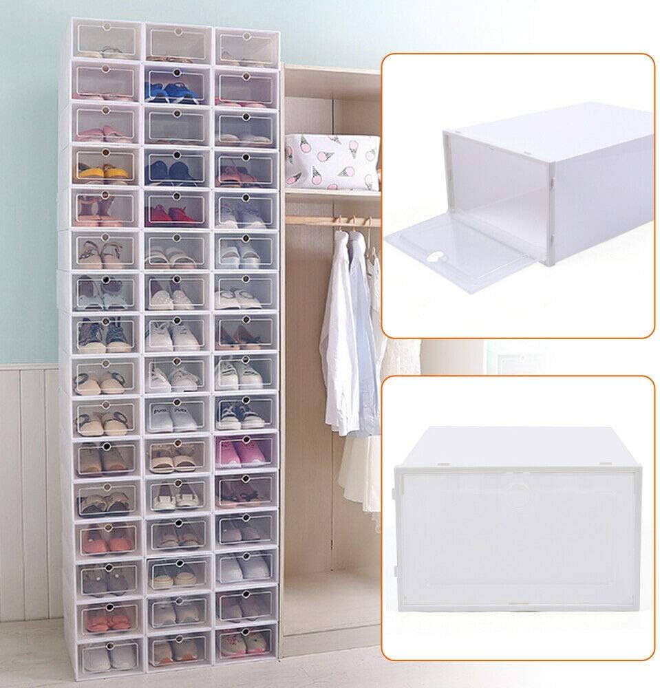 24Stk Schuhbox Transparent Plastik Aufbewahrungsbox Faltbar Kunststoffschublade Schuhaufbewahrung mi