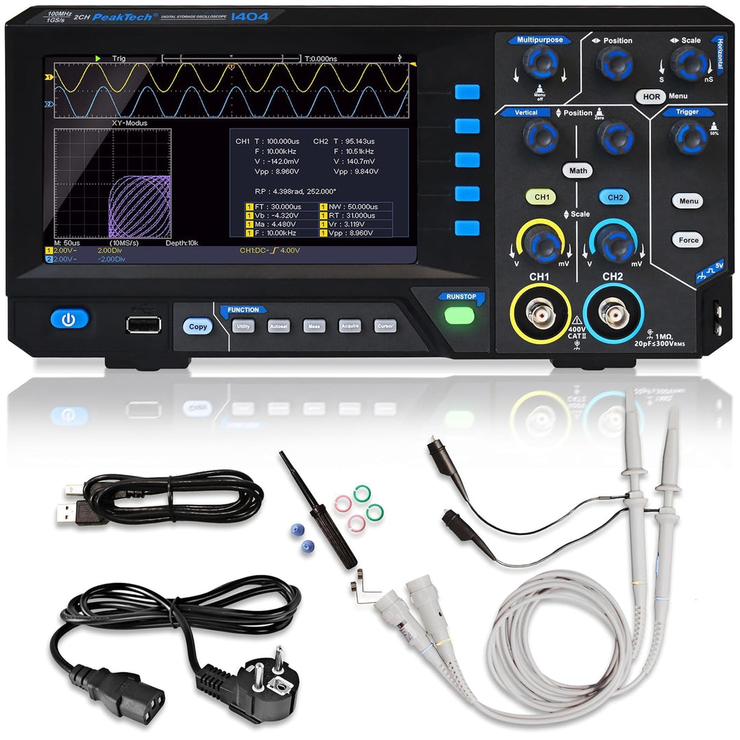 PeakTech 1404, Digital Speicher Oszilloskop, Schwarz & Peak Tech P 8200 – Messzubehör Set für Digita