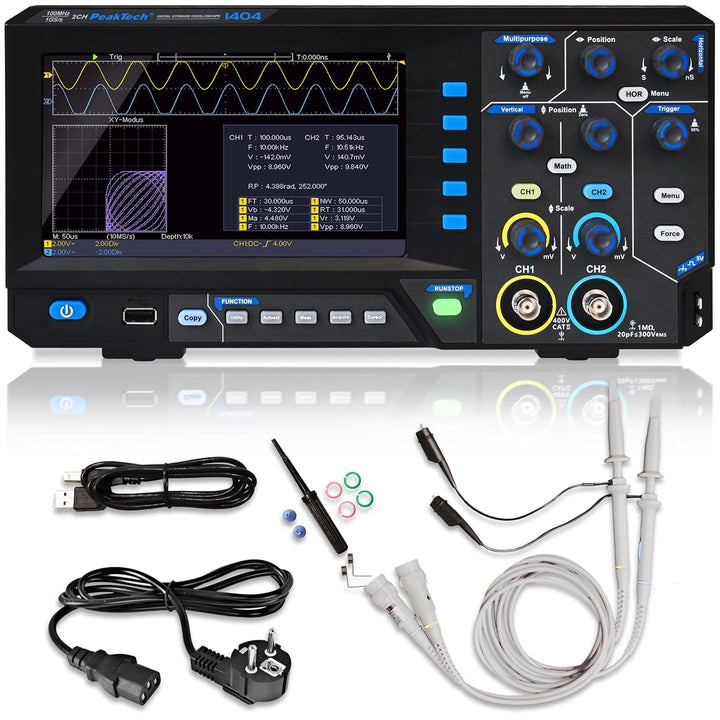 PeakTech 1404, Digital Speicher Oszilloskop, Schwarz & Peak Tech P 8200 – Messzubehör Set für Digita