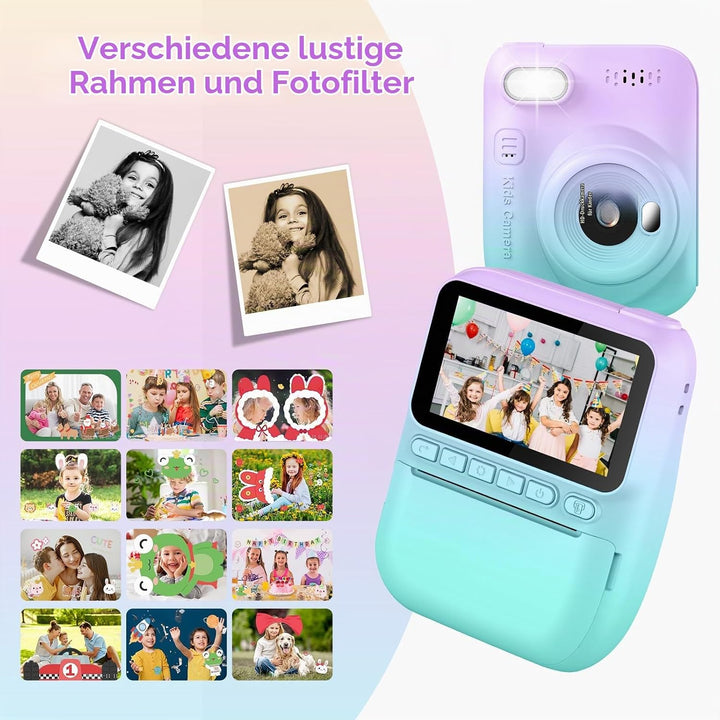GREENKINDER Sofortbildkamera Kinder mit Sofortdruck für 3-12 Jahre | 3,0" Bildschirm, 1080P HD Video
