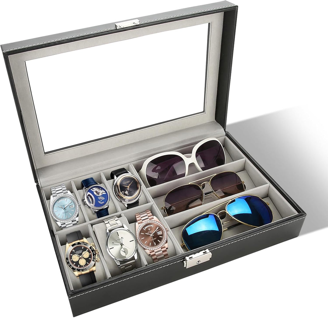 Cocoarm Schmuckkästchen Schmuckbox Männer Frauen Uhrenbox Brillenbox mit Schaufenster Uhren Glasses