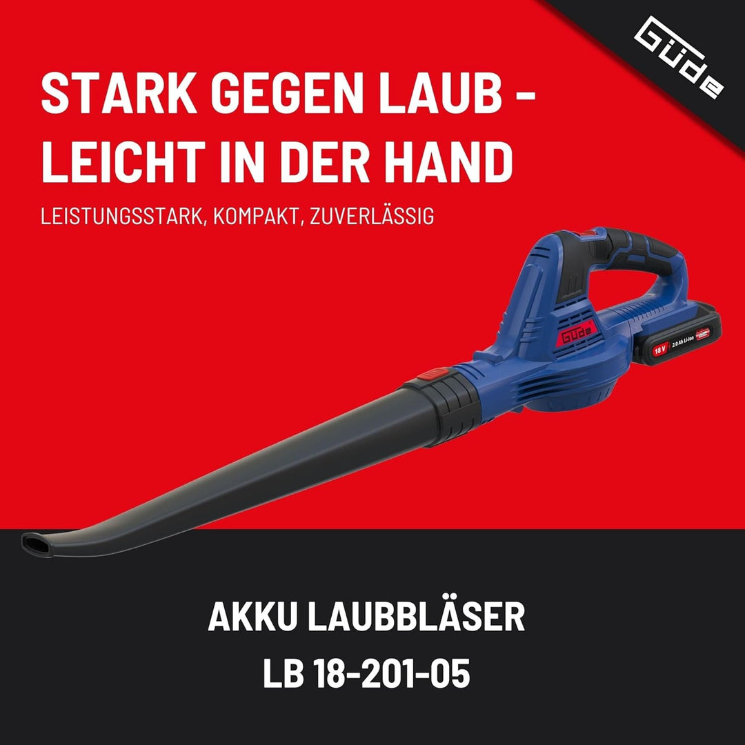 Güde 58589 Akku Laubbläser LB 18-201-05 (18 V, Easy-Energy-Exchange), Blau, Schwarz, Rot inkl. 2,0 A