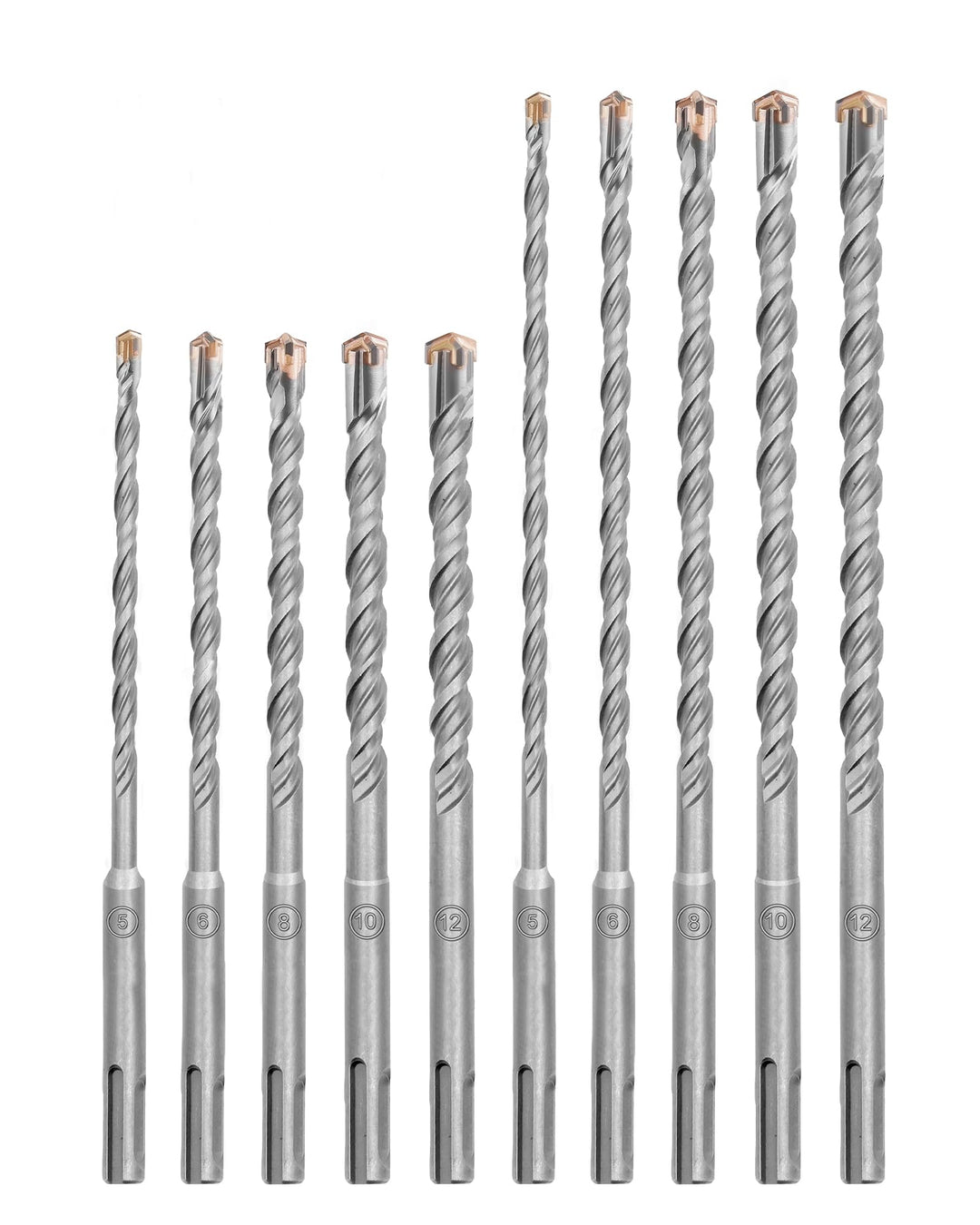 HIGHDRIL Betonbohrer Set- 10-teilig 5-12mm (160mm/210mm Länge) Hammer-Bohrer-Set, SDS Plus Bohrer Se