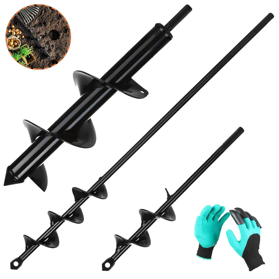 SENENQU 3 Stück Gartenbohrer Erdbohrer Ø80mm × 300mm + Ø40mm × 420mm + Ø40mm × 220mm Garten Erdbohre