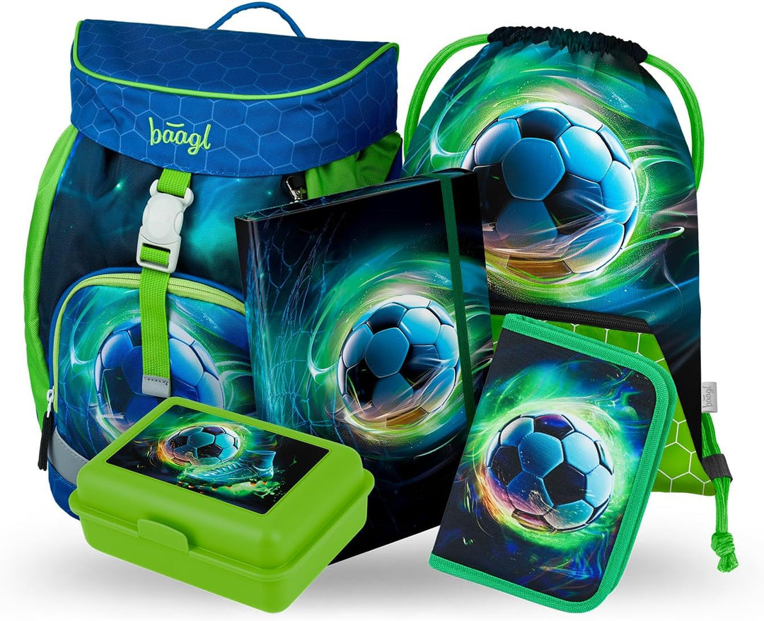 Baagl Schulranzen Jungen ab 1. Klasse, Airy Schultasche Set 5 -Teilig, Grundschule Schulrucksack für