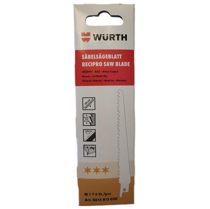Würth Säbelsägeblatt Holz, 5 Stück, drei Sterne, Länge= 150mm, (0615815030)