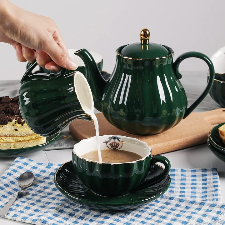 Sweejar Home 22 Stück Europäischen Stil Teeservice, und Untertasse Set, Keramik Kaffeeset, Teeset Ro