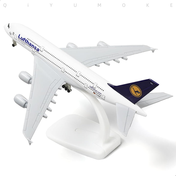 QIYUMOKE 1/300 Metallflugzeugmodell für Lufthansa A380 mit Ständer (7.5 Zoll), geeignet für Luftfahr