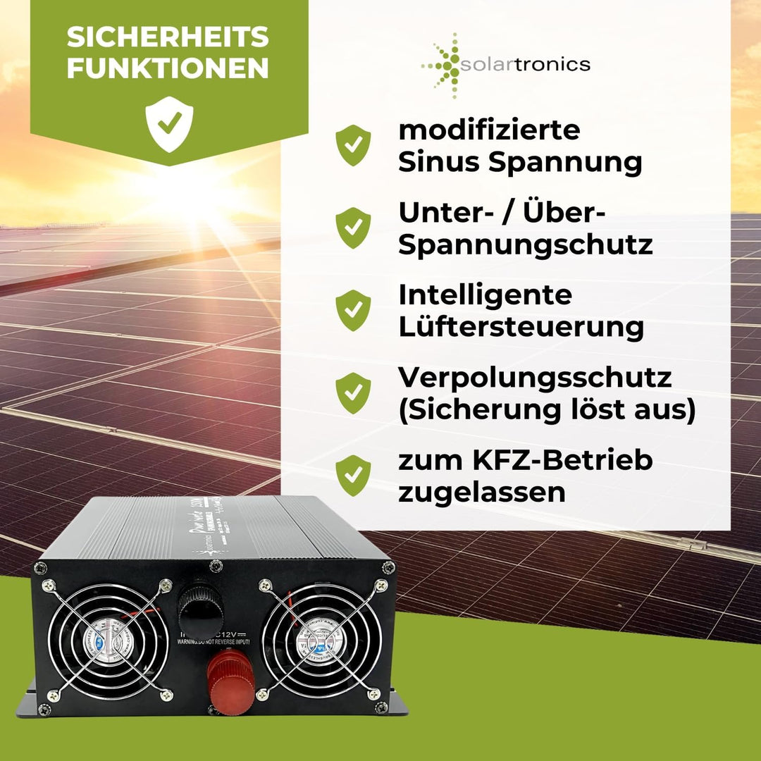 Neu solartronics Spannungswandler Wechselrichter Intverter NM 2500-5000 Watt 12V zu 230V schwarz USB