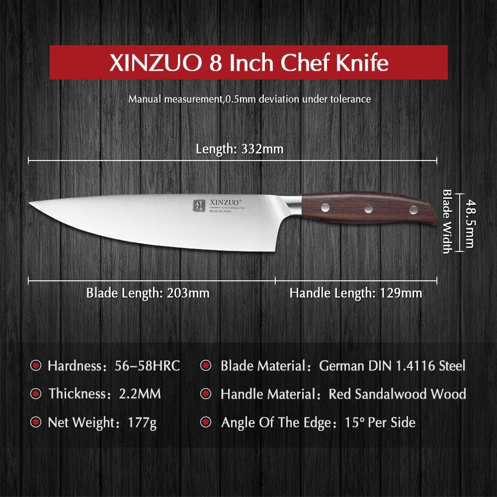 XINZUO 20.3cm Kochmesser Deutschem 1.4116 Edelstahl, Hochgekohlter Edelstahl Scharfe Messerklinge Ch