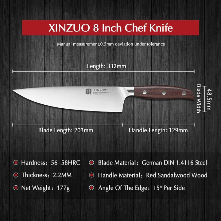 XINZUO 20.3cm Kochmesser Deutschem 1.4116 Edelstahl, Hochgekohlter Edelstahl Scharfe Messerklinge Ch