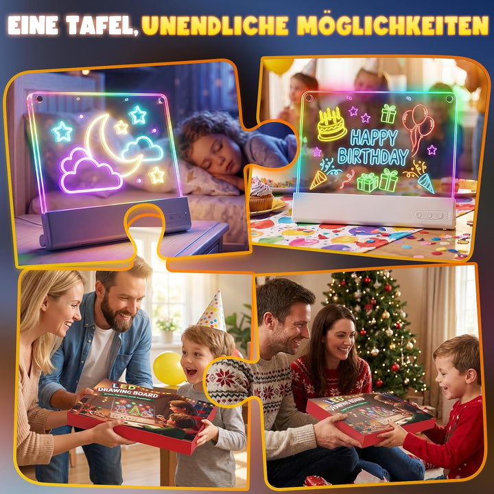 LED Zeichenbrett Kinder, Maltafel für Kinder mit Doppeltafel (Weiss) | 16 Zoll Zeichenfläche mit Ani