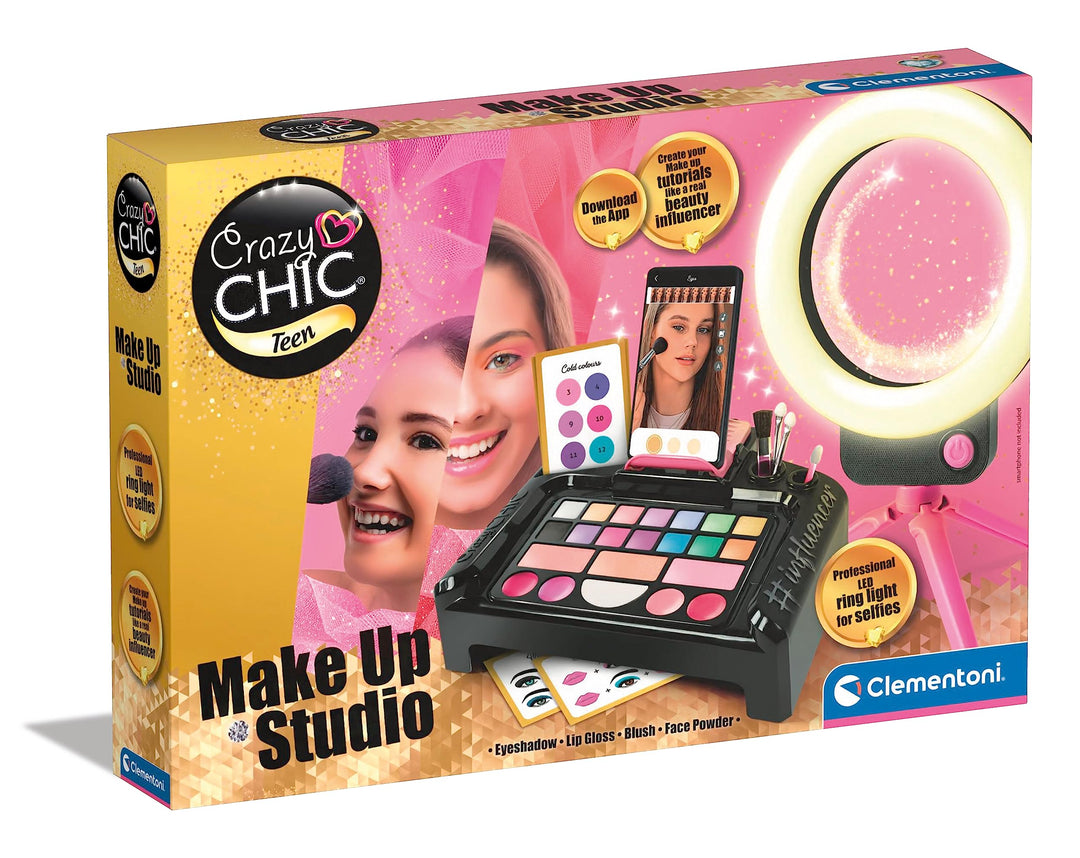 Clementoni Crazy Chic Make-up Artist - Schminkkasten, buntes Make-up Set mit glitzerndem Lidschatten