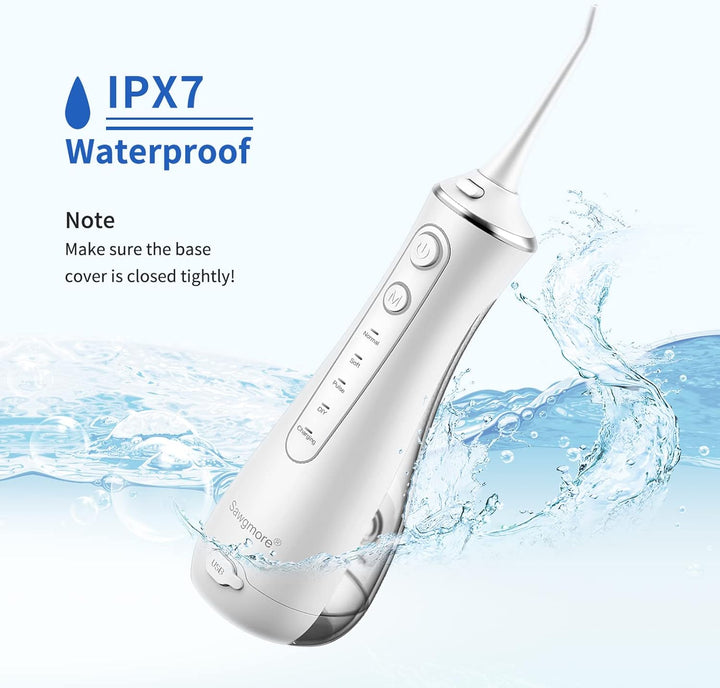 Sawgmore Munddusche Kabellos, Professionelle Elektrischer Zahnreiniger mit 4 Modi und 4 Ersatzdüsen,