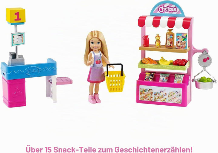 Barbie GTN67 - Chelsea-Karrierepuppe Blonde Chelsea-Puppe und Supermarkt Spielset, Spielzeug ab 3 Ja