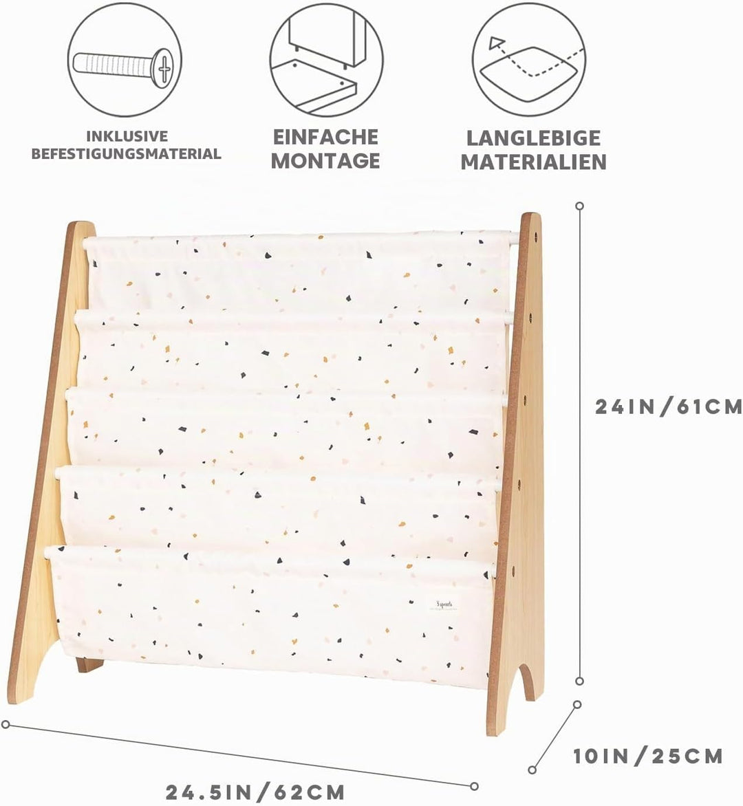 3 Sprouts Kinder Bücherregal aus Holz – Montessori Regal für Kinderzimmer - Terrazzo Creme, Terrazzo