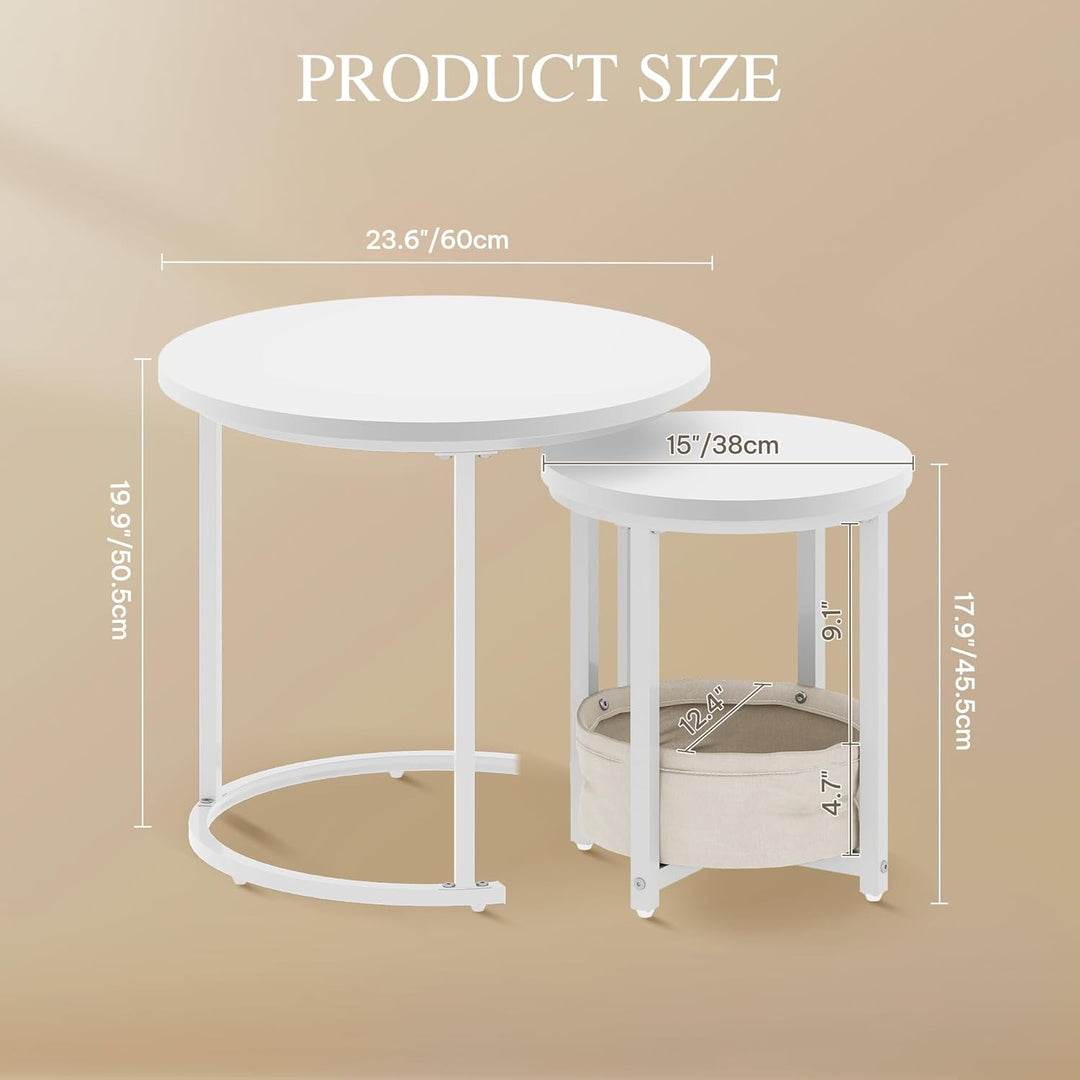 YITAHOME Couchtisch 2er Set Rund, Wohnzimmertisch Modern mit Stofftasche zur Stauraum, Beistelltisch