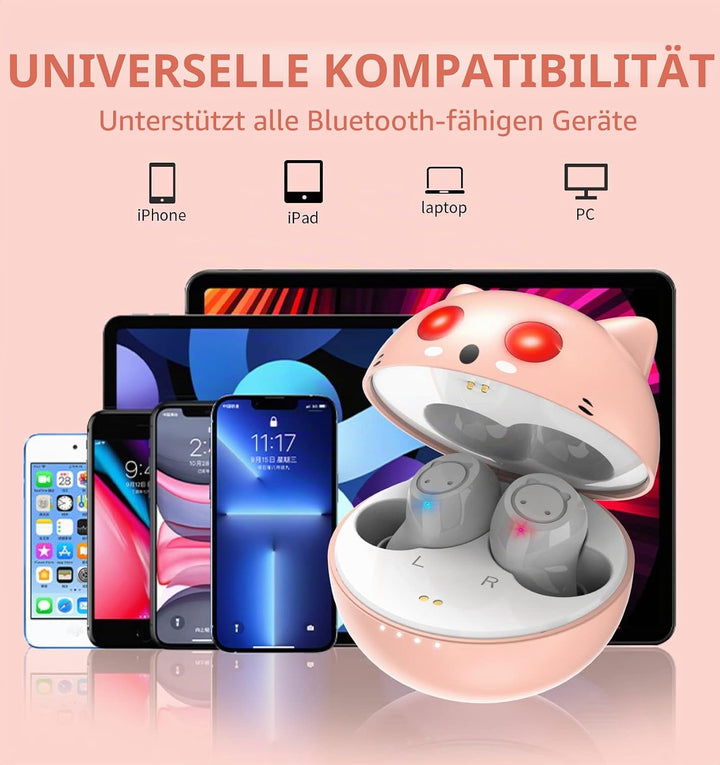 Togetface Pink Bluetooth Headphones In-Ear Wireless Headphones Earphones with Cute Cat Charging Case