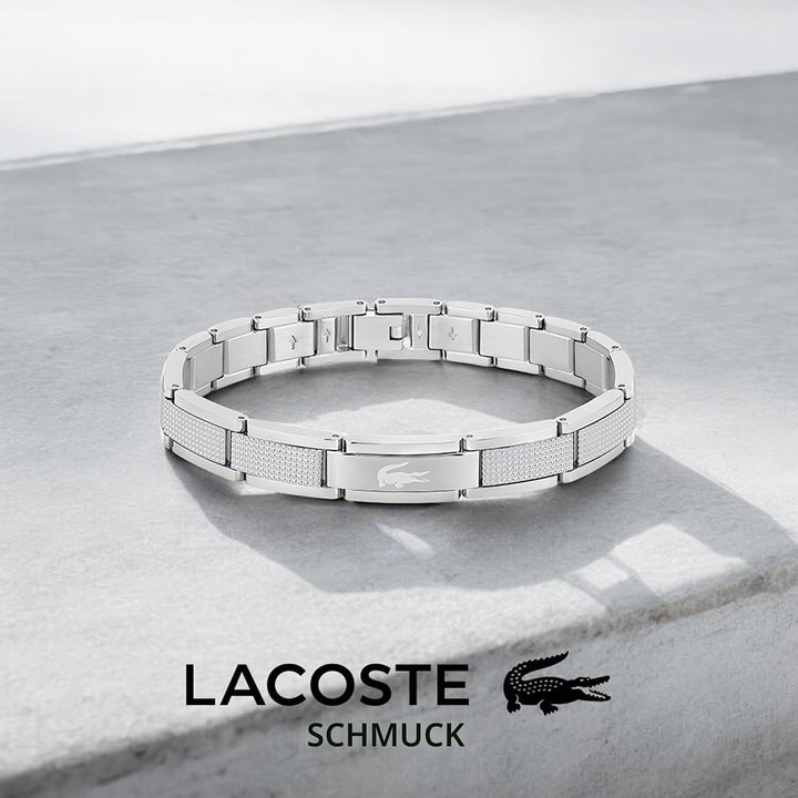 Lacoste Armband mit Knebelverschluss für Herren Kollektion STENCIL aus Edelstahl, Silver