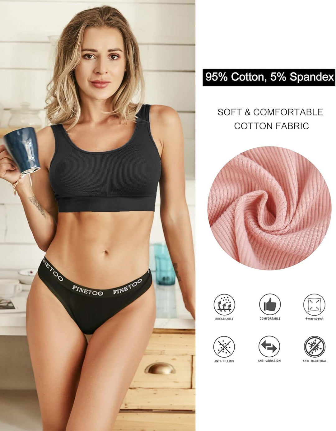 10er Pack Baumwoll Slips Damen Atmungsaktive Unterwäsche Logo Sportunterwäsche Weich Sexy Unterhosen